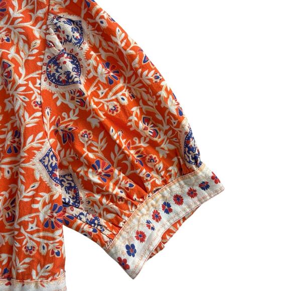 Free People Orange White Boho 100% Cotton Top Medium - Picture 3 of 5